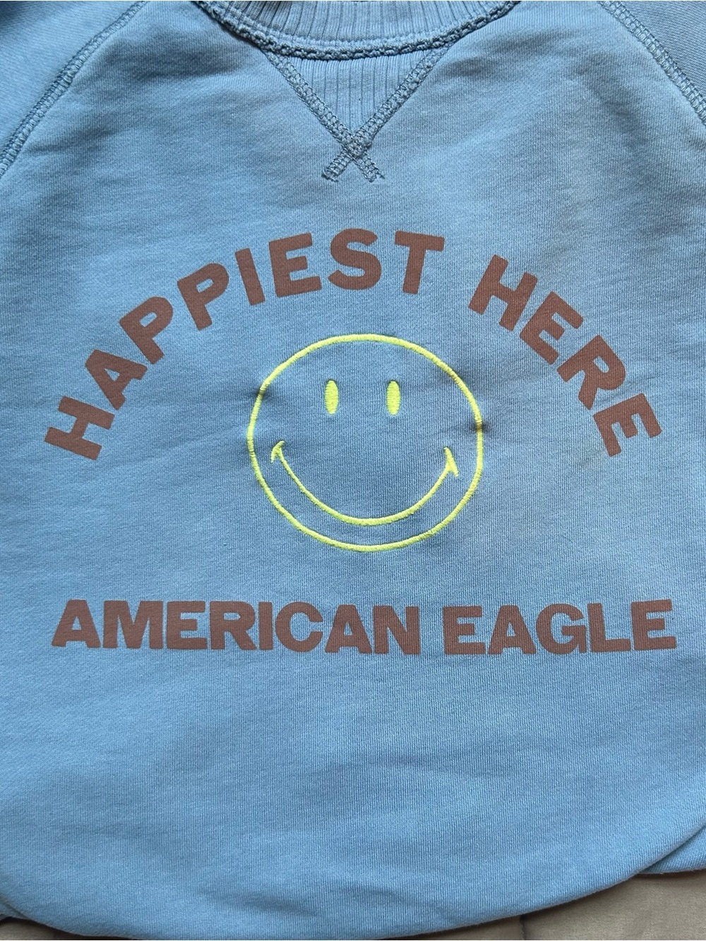 American Eagle Rag Light Blue Sweatshirt with 'Lived-In' Patch